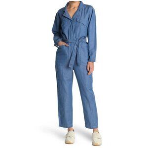 Alex Mill Expedition Linen Blend Jumpsuit M Blue Utility Tie Waist Casual Chic
